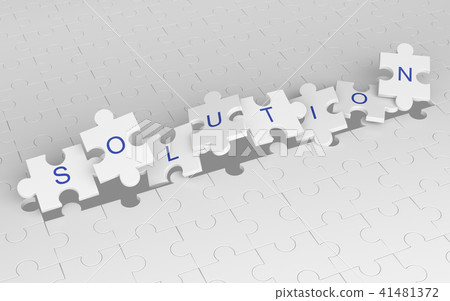 Exploding jigsaw puzzle pieces with solution word. 41481372