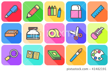 Colorful of variety stationery icon with flat icon Colorful of variety stationery icon with flat icon 41482191