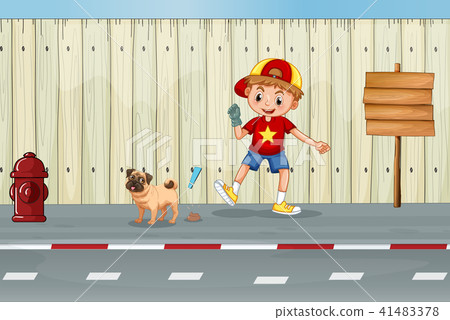 A Good Kid Cleaning Dog Poo 41483378
