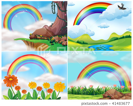 A Set of Mountain Landscape and Rainbow A Set of Mountain Landscape and Rainbow 41483677