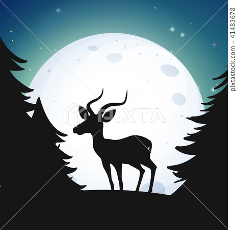 Silhouette Forest and Deer at night Silhouette Forest and Deer at night 41483678