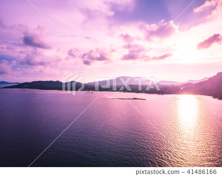Aerial view of beautiful tropical beach and sea with palm and other tree in koh samui island 41486166