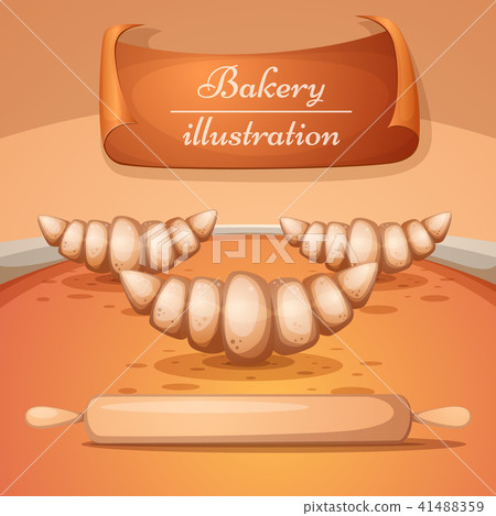 Cartoon bakery illustration. Croissant, rolling pin. Cartoon bakery illustration. Croissant, rolling pin. 41488359
