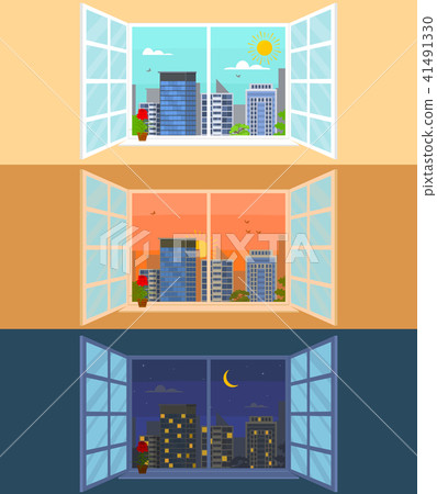 Different Times of Day Set Concept Card Poster. Vector 41491330