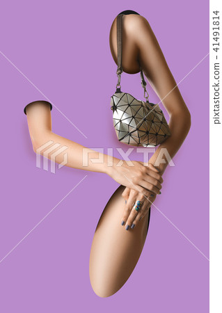 Hand, leg protrude through background.  41491814