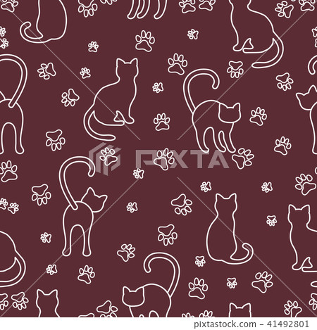 Seamless pattern with cats and traces 41492801
