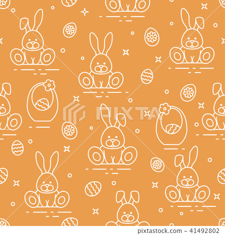 Pattern with Easter rabbits, eggs, baskets Pattern with Easter rabbits, eggs, baskets 41492802