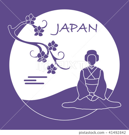 Branch of cherry blossoms and asian woman 41492842