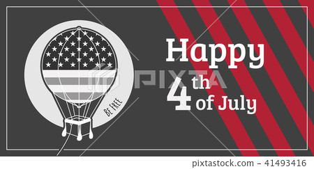 Dark independence day card with black and white USA hot air balloon and red stripes on background 41493416