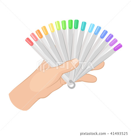 Woman s hand holding color palette of nail polishes. False fingernails for manicure. Flat vector Woman s hand holding color palette of nail polishes. False fingernails for manicure. Flat vector 41493525