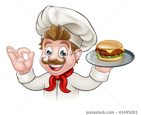 Cartoon Character Chef Holding Burger 41495081