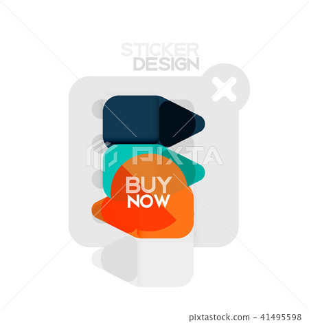 Flat design triangle arrow shape geometric sticker icon, paper style design with buy now sample text 41495598