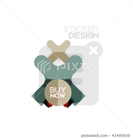Flat design cross shape geometric sticker icon, paper style design with buy now sample text, for 41495630