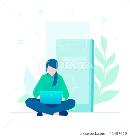 Woman working with a laptop - flat design style colorful illustration 41497639