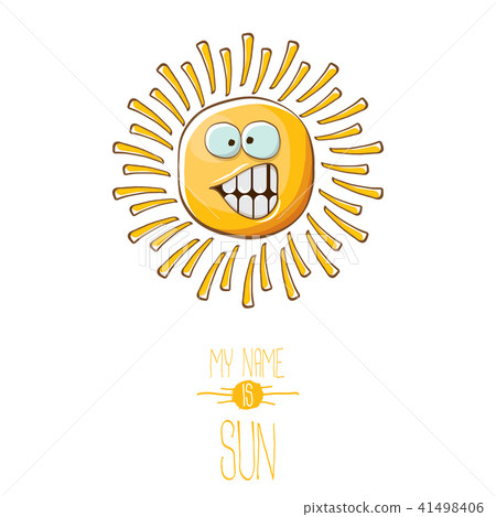 vector funky cartoon style summer sun character isolated on white background. My name is sun concept 41498406