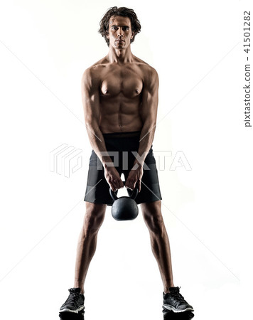 man fitness weitghs training exercises isolated silhouette white man fitness weitghs training exercises isolated silhouette white 41501282