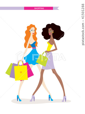 Beautiful young women with shopping bags isolated on white background 41501288