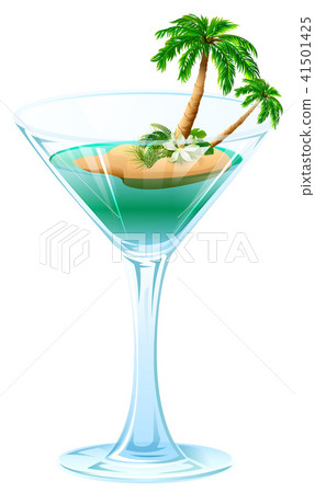 Summer refreshing cocktail tropical palm tree - Stock Illustration ...