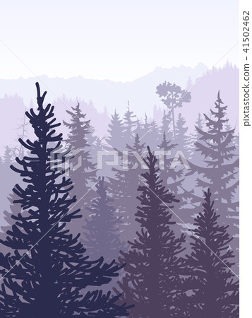 Vertical illustration of violet coniferous forest. 41502462