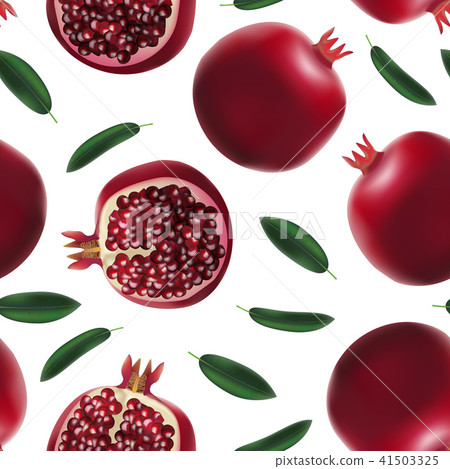 Realistic Detailed 3d Whole Pomegranate with Half Seamless Pattern Background Vector Realistic Detailed 3d Whole Pomegranate with Half Seamless Pattern Background Vector 41503325