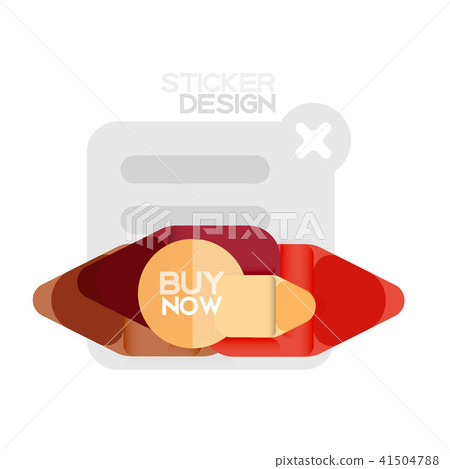 Flat design triangle arrow shape geometric sticker icon, paper style design with buy now sample text Flat design triangle arrow shape geometric sticker icon, paper style design with buy now sample text 41504788