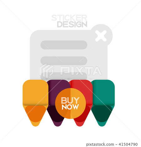 Flat design triangle arrow shape geometric sticker icon, paper style design with buy now sample text Flat design triangle arrow shape geometric sticker icon, paper style design with buy now sample text 41504790
