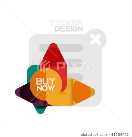 Flat design triangle arrow shape geometric sticker icon, paper style design with buy now sample text Flat design triangle arrow shape geometric sticker icon, paper style design with buy now sample text 41504792