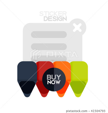 Flat design triangle arrow shape geometric sticker icon, paper style design with buy now sample text Flat design triangle arrow shape geometric sticker icon, paper style design with buy now sample text 41504793