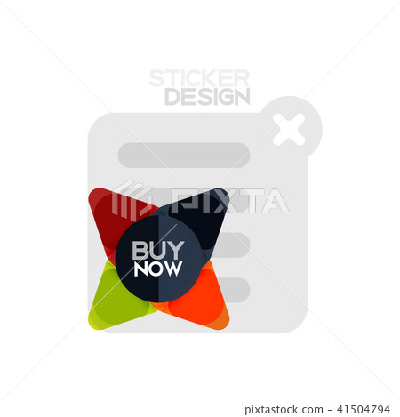Flat design triangle arrow shape geometric sticker icon, paper style design with buy now sample text 41504794
