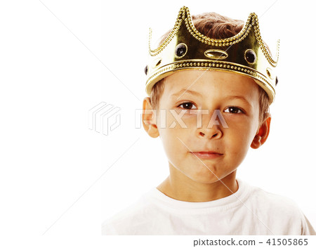 little cute boy wearing crown isolated close up on white 41505865
