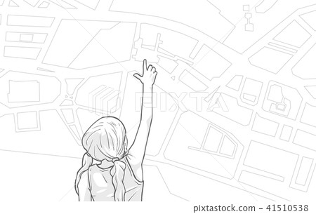 Young girl looking pointing on destination on map 41510538