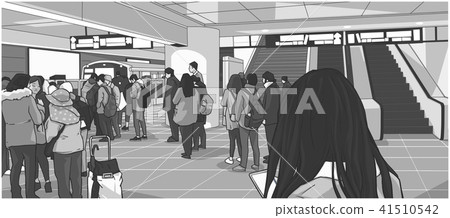 Subway station with people waiting standing line 41510542