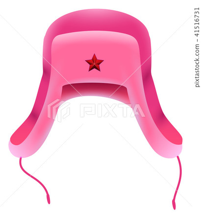 Pink Russian winter hat with earflap with red star Pink Russian winter hat with earflap with red star 41516731