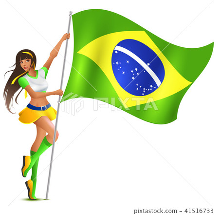 Beautiful woman holding flag of Brazil. Soccer fan Beautiful woman holding flag of Brazil. Soccer fan 41516733