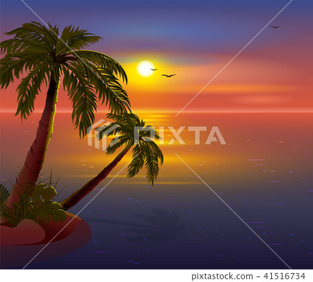 Romantic Sunset on Tropical Island Palm trees, sea Romantic Sunset on Tropical Island Palm trees, sea 41516734