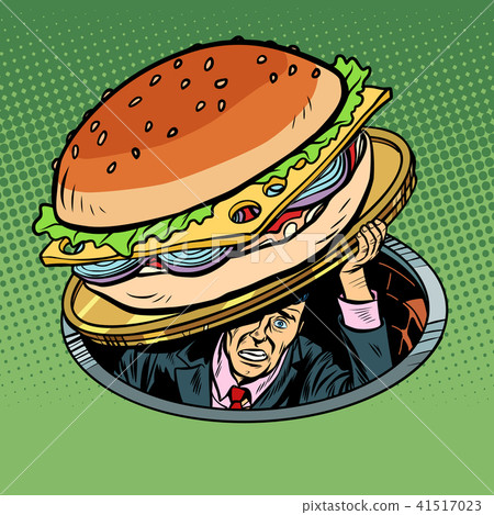 man under fast food burger 41517023