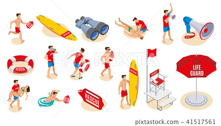 Beach Lifeguards Isometric Icons 41517561