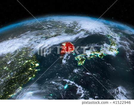 South Korea from space at night - Stock Illustration [41522946] - PIXTA