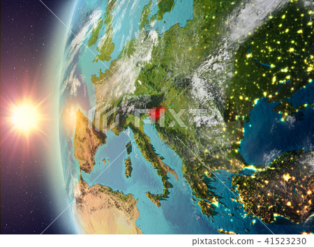 Slovenia during sunset from space Slovenia during sunset from space 41523230