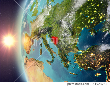 Bosnia and Herzegovina during sunset from space Bosnia and Herzegovina during sunset from space 41523232