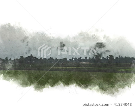 tree and landscape tree on watercolor painting tree and landscape tree on watercolor painting 41524048