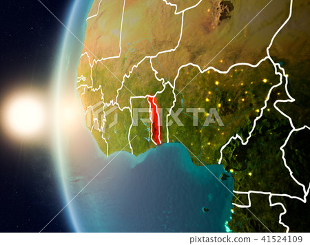 Sunset above Togo from space 41524109