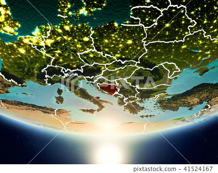 Bosnia and Herzegovina with sun on planet Earth 41524167