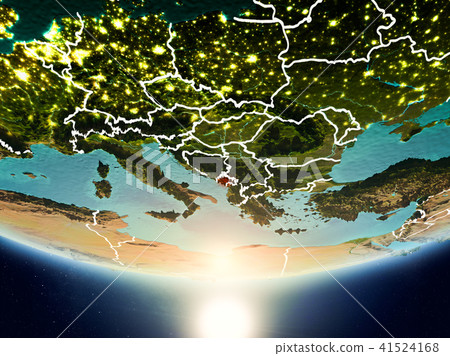 Montenegro with sun on planet Earth 41524168