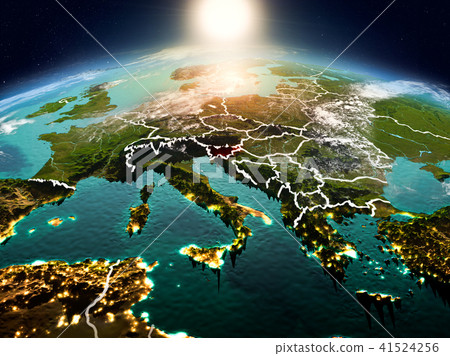 Slovenia in sunrise from orbit Slovenia in sunrise from orbit 41524256
