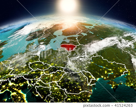 Lithuania in sunrise from orbit Lithuania in sunrise from orbit 41524263