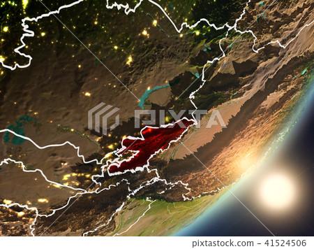 Sun rising above Kyrgyzstan from space 41524506