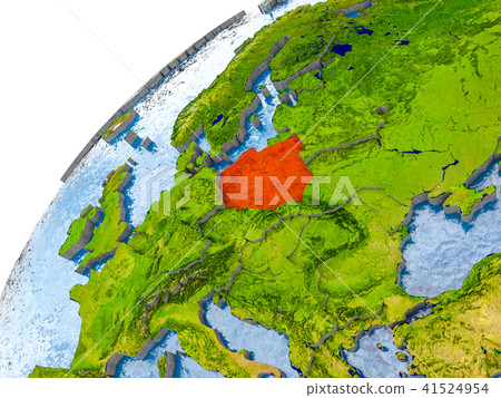 Map of Poland in red on globe 41524954