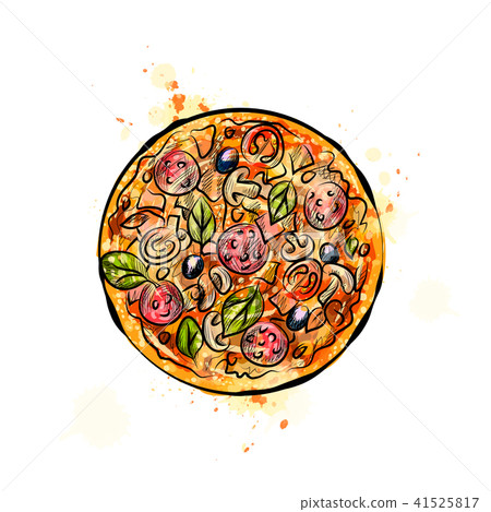 Pizza from a splash of watercolor 41525817