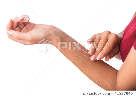 Hand skin care. woman applying cream for hands 41527940